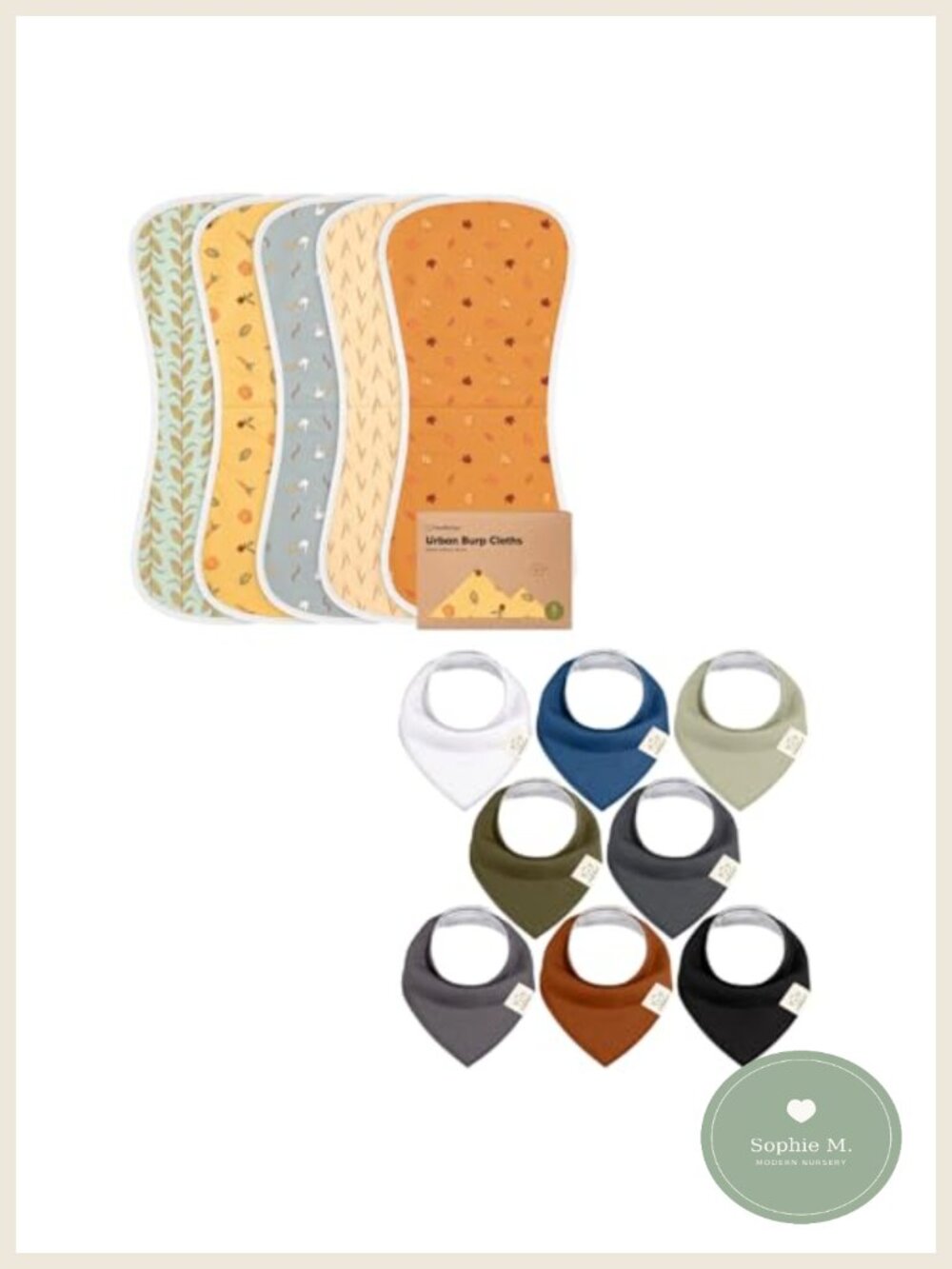 5-Pack Burp Cloths 8-Pack Bandana Drool Bibs GOTS Cotton Fleece